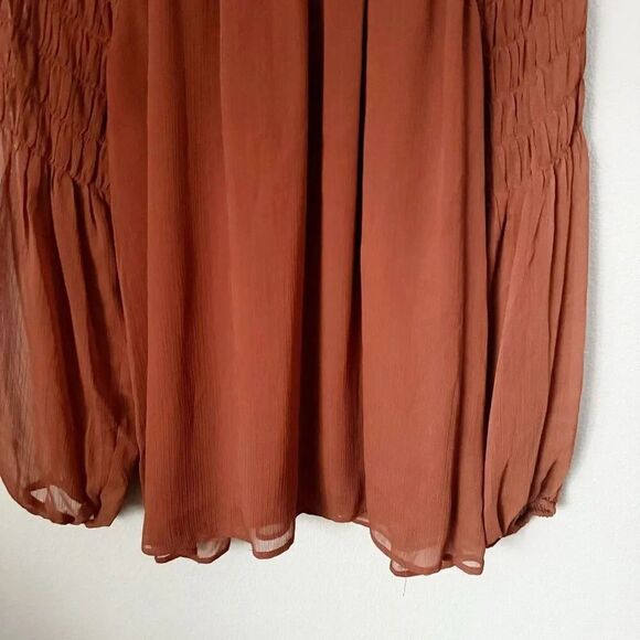 DR2 x NORDSTROM | Rust Orange Red Terra Cotta Blouse Smocked Balloon Sleeve | XL - Picture 3 of 8